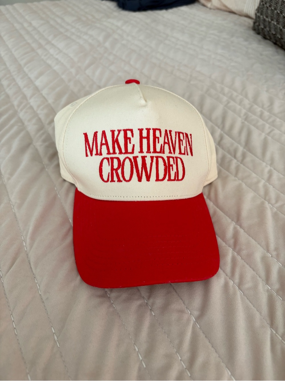Cream and Red 'Make Heaven Crowded' Embroidered Cap